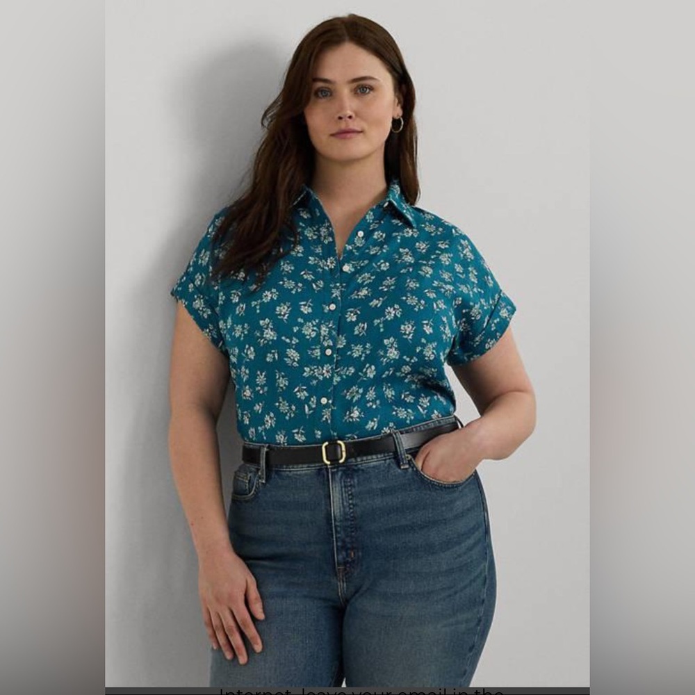 Ralph Lauren Teal Floral Button-Down Shirt